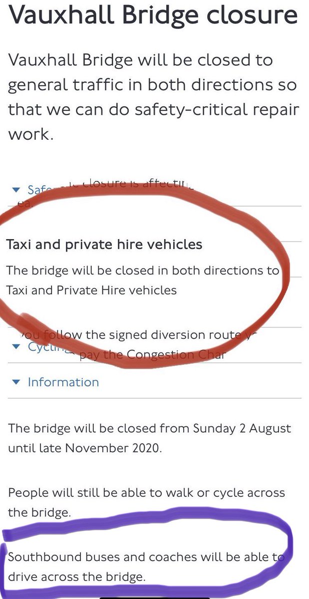 comcab33's tweet photo. Vauxhall Bridge to be closed  2nd August till November. Guess who can use it Southbound and who can’t ?????
Walking, Cycling, Buses &amp; Coaches   Yes Coaches. And Licenced London Taxis Can’t !!! https://t.co/pSn9oTkwlU