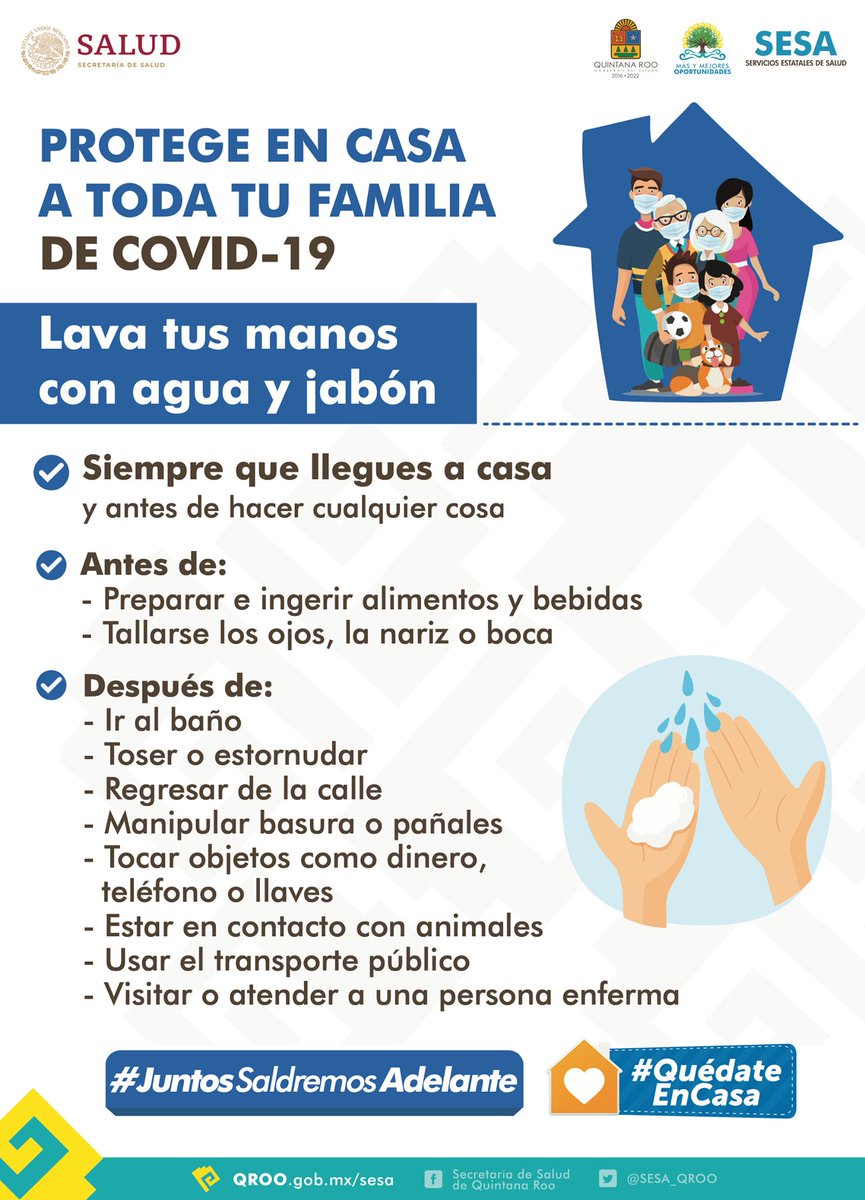 semujeresqroo's tweet image. Protege a toda tu familia👪 en casa de #COVID19🦠. Lava tus manos 🤲 con agua y jabón 🧼 siempre que llegues a tu hogar y antes de hacer cualquier cosa.
#QuédateEnCasa
En #QuintanaRoo #JuntosSaldremosAdelante🙌 
@CarlosJoaquin