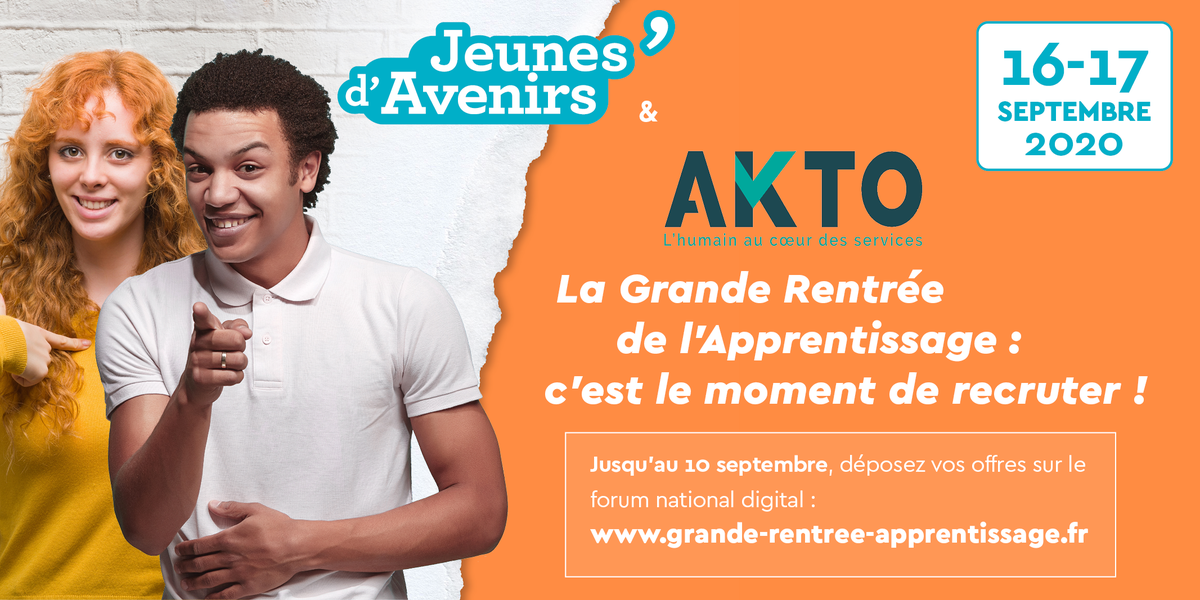 🏁 Ça commence maintenant ! Rencontrez vos futurs apprentis avec la Grande Rentrée de l'Apprentissage, le forum national digital organisé par #AKTO et <a href="/AEF_Groupe/">Groupe AEF info</a>, les 16 et 17 septembre. Publiez vos offres d'emploi sur le site dédié : 
…e-rentree-apprentissage.vimeet.events/fr/
#apprentissage