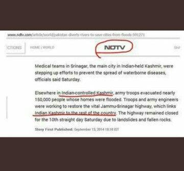 And instead of using Kashmir, NDTV calls it “Indian Controlled Kashmir"