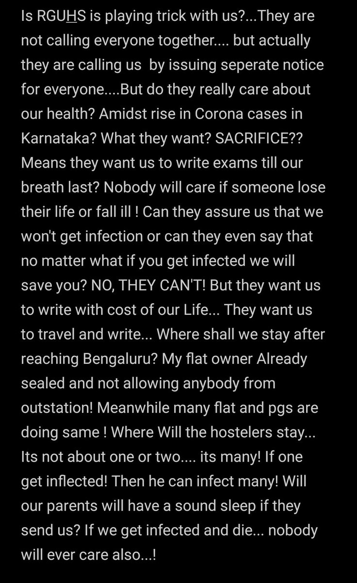 mahamudhasan331's tweet photo. #rguhs #PMOfIndia #PMOIndia #StudentsInSCAgainstUGC #StudentsLivesMatters #SaveStudentSaveIndia #justiceforkaranatakastudents
#ExamInCovidASuicide @ShashiTharoor @RahulGandhi @NSUIKarnataka @PMOIndia @BSYBJP @INCKarnataka @tv9kannada @nidhiindiatv @ndtv @aajtak @ZeeNews @BBCHindi https://t.co/gLkQ534FCW
