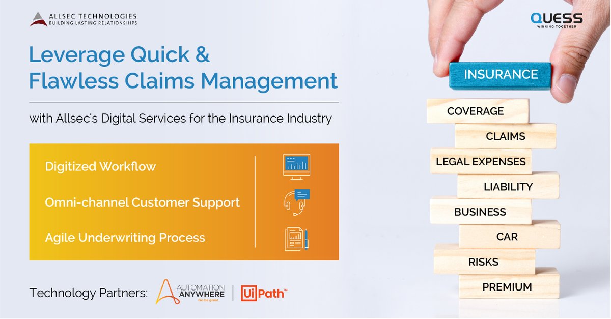 alldigitech's tweet image. Keep your customers happy by leveraging RPA-enabled digital transformation tools, custom BI development, and application management with Allsec’s Digital Services for the Insurance Industry.

Learn more: allsectech.com/customer-exper…

#insurance #claimsmanagement #riskcoverage