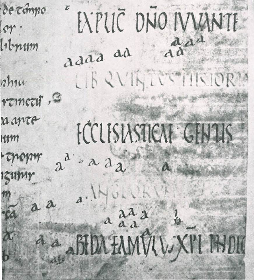 Ono of the earliest copies of Bede's Historia ecclesiastica is the so-called Saint Petersburg Bede, NLR, lat. Q. v. I. 18. It ends with a colophon of which the las line is written in a slightly different ink and possibly in a different hand. It reads BEDA FAMVLVS XPI INDIGNVS 8/