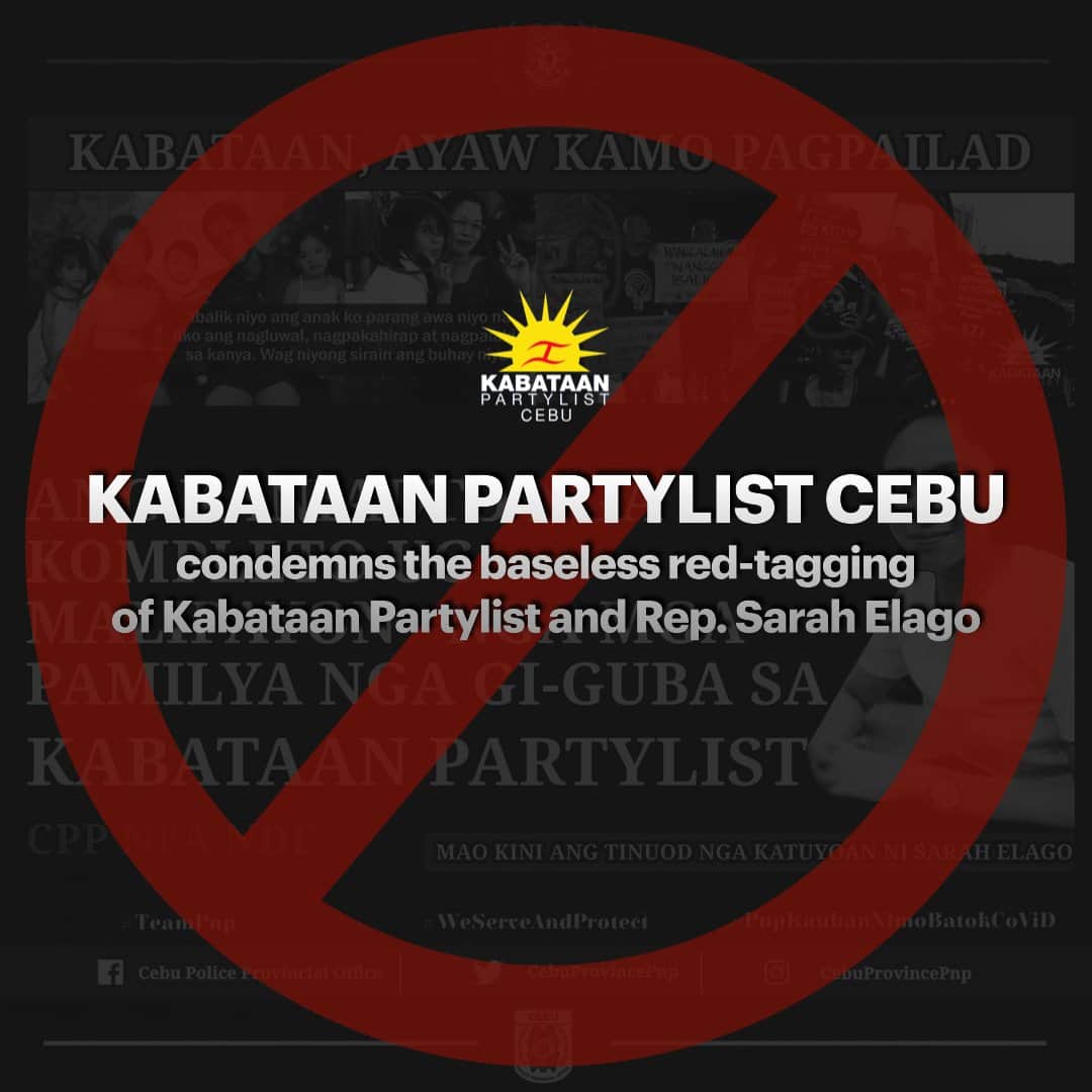 KPLCebu's tweet photo. KPL CEBU CONDEMNS THE BASELESS RED-TAGGING OF KABATAAN PARTYLIST REPRESENTATIVE SARAH ELAGO!

Here is our statement: https://t.co/zkeHyAac50

#JunkTerrorLaw https://t.co/qnUjm2waIh
