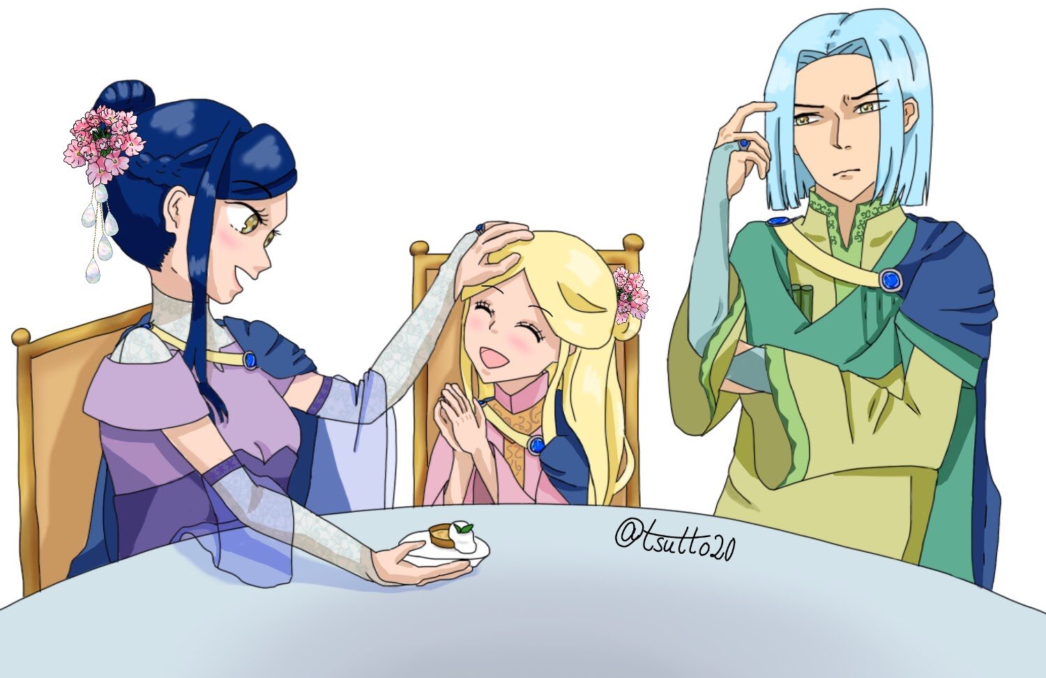 つっと 花飾りは バーベナ という花で 家族の絆 魔力 等の花言葉があります 花言葉で魔力ってどういう事 本日のおやつは ツィーネタルト ですよ ๑ W ๑ 本好きの下剋上 バーベナ レモンタルト フェルディナンド ローゼマイン レティー