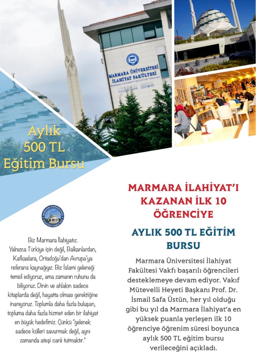 profdralikose's tweet photo. YKS sonuçları açıklandı. 
Marmara İlahiyatı kazanan 
ilk 10 öğrenciye burs imkanı... https://t.co/FJz7DPLLdk