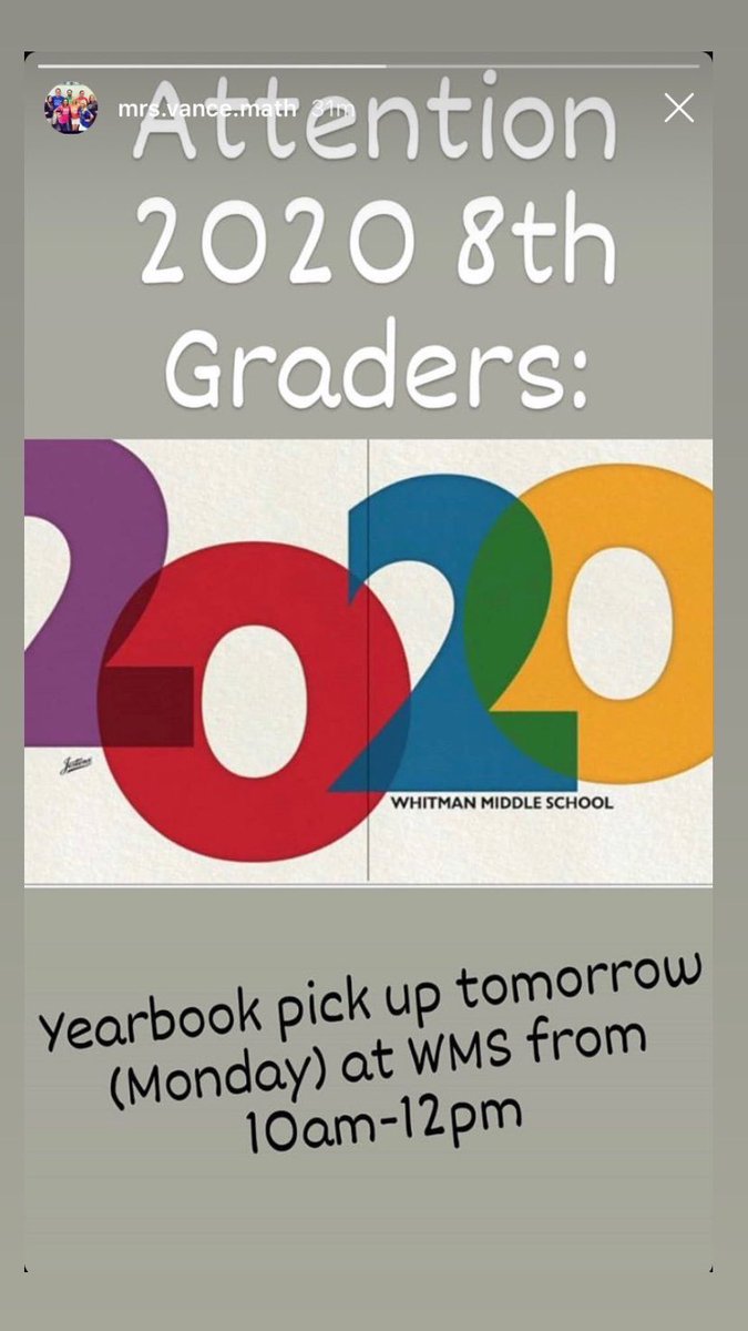 WMS 8th graders: yearbook pick up is TODAY