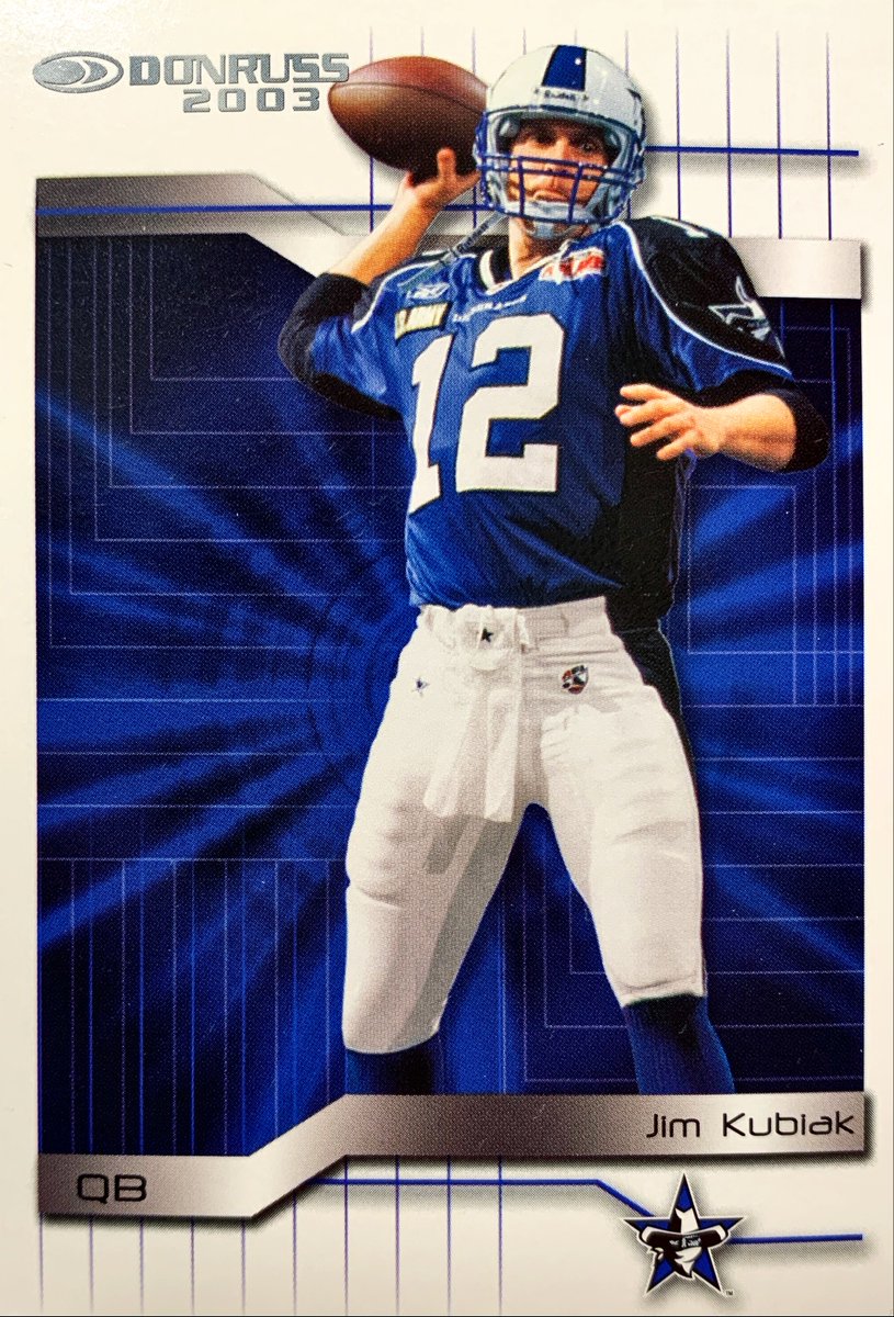 AFLTradingCards's tweet photo. Claimed from the #BuffaloDestroyers in 2002, Kubiak became Dallas’ QB of the future. He finished the 2003 season 388-of-557 for 4,762 yards, 97 TDs, &amp; 17 INTs.

Jim Kubiak #DallasDesperados - 2003 #Donruss #AFL #5

#AFLCards #NFL #Football #ArenaFootball https://t.co/JxrF96N492