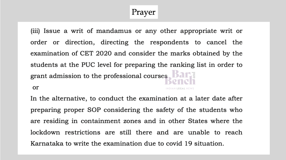 barandbench's tweet photo. A 2nd Petition has been filed in the Karnataka CET Matter.
Advocate Pradeep and Hanumanthegowda have filed this petition. [READ PRAYER]

@anubha1812 @advocate_alakh #StudentsInSCAgainstUGCStudents #UGCCancelOnlineExams #KarnatakaCovidHorror @CMofKarnataka @drashwathcn https://t.co/k7ytogQYyR