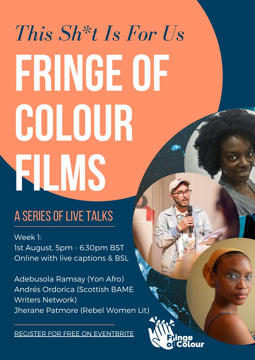 📢📢On Saturday at noon, we launch #FringeofColourFilms! Join us again at *5pm BST* for the first talk in our round-table series This Sh*t Is For Us with <a href="/YonAfro/">Yon Afro Collective</a> member Adebusola Ramsay, <a href="/AndresNOrdorica/">Andrés N. Ordorica</a> &amp; <a href="/RebelWomenLit/">Rebel Women Lit</a> founder Jherane Patmore. Register: eventbrite.co.uk/e/fringe-of-co…