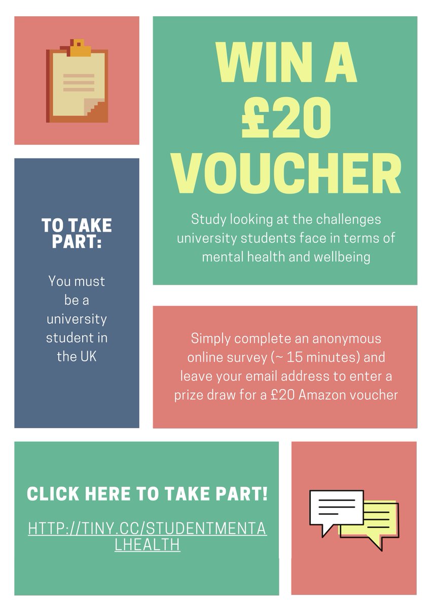MHstudentstudy's tweet photo. Win £20 by completing this 5-10 min questionnaire! https://t.co/Div32dzEoe https://t.co/XSWKfjds8q