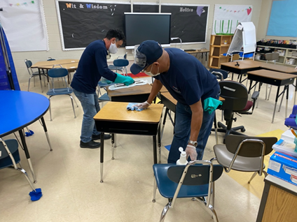 pvdschools's tweet photo. Disinfecting every desk top-to-bottom, like these desks at Bailey Elementary, is just one more step we're taking to be sure every school and classroom is prepared to support our students. #PPSDfall2020 https://t.co/dyMjgkYyDk