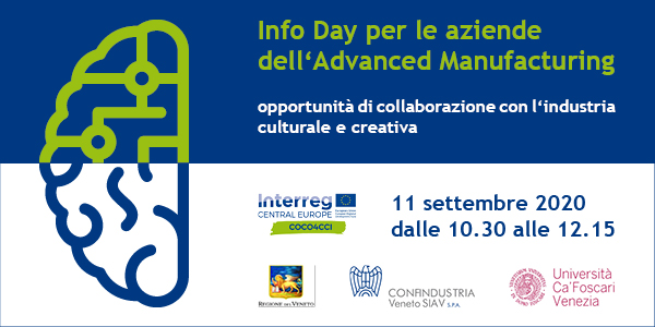 SIAV_VE's tweet photo. Are you a #leftbrainer? ๐คฏ
On 11 September there is an event for you! #COCO4CCI #InfoDay for #AdvanceManufacturing companies of @SIAV_VE and @CaFoscari.
Discover how to bring #CCI and #AVM closer together. ๐ก๐จ
โก๏ธ More information soon!
@InterregCE #cooperation #tech #creativity https://t.co/8TiodOrAAQ
