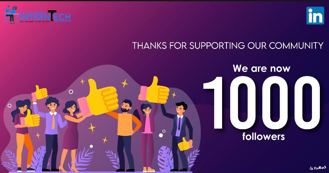 emeetab's tweet image. We are now 1000 strong community.
Thank you very much for all your support!!

This only motivates us to do more and
make our family stronger.
@Interntechcnct
#Thankyou
#Interntech
#Studentcommunity
