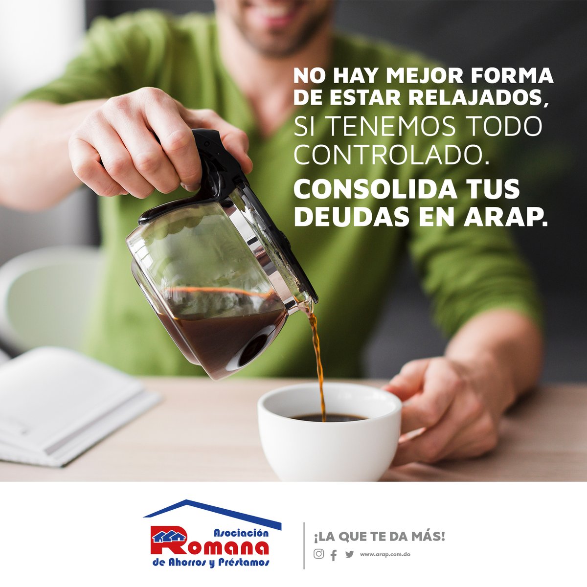 AsocRomana's tweet photo. ¡Feliz Lunes! ☀️
Consolida tus deudas con nosotros, en ARAP puedes estar tranquilo. 

📲 Recibe asistencia llamando al (809)556-5301
🖥 https://t.co/gb0r9Ad0xn #AsociacionRomana https://t.co/RpWIq01D5g