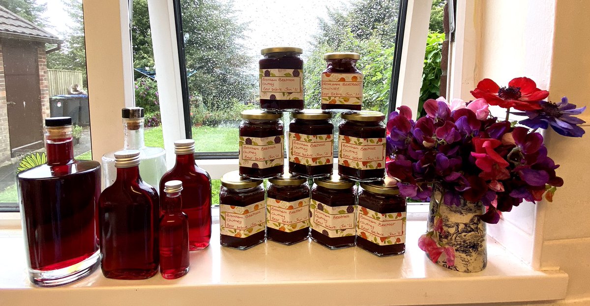 dollyfreckle's tweet photo. This morning’s work #beetrootchutney #blackcurrantvodka https://t.co/4NCtczHvuA