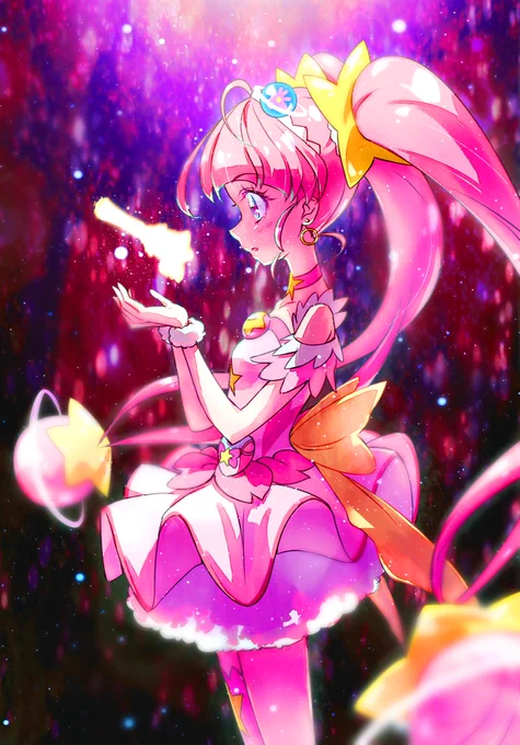 #絵を彩度100にすると超派手
普段彩度アゲがちなので色味飛ばないよう気をつけてるはずなのに…あまり変わらない?
#precure 