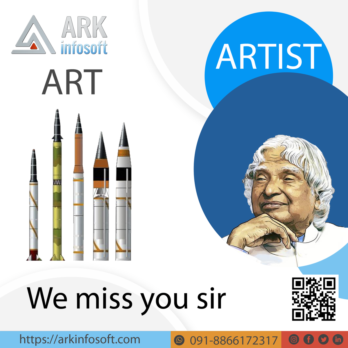 Ark_Infosoft's tweet photo. On the 5th death anniversary of #apjabdulkalam aka #MissileManofIndia , Eminent scientist, Great educationist, President. His indelible contributions to Indiaβs defense & space research will be always remembered. #abdulkalam #bharatRatna #MissileMan #arkinfosoft https://t.co/jKyUPguBkt