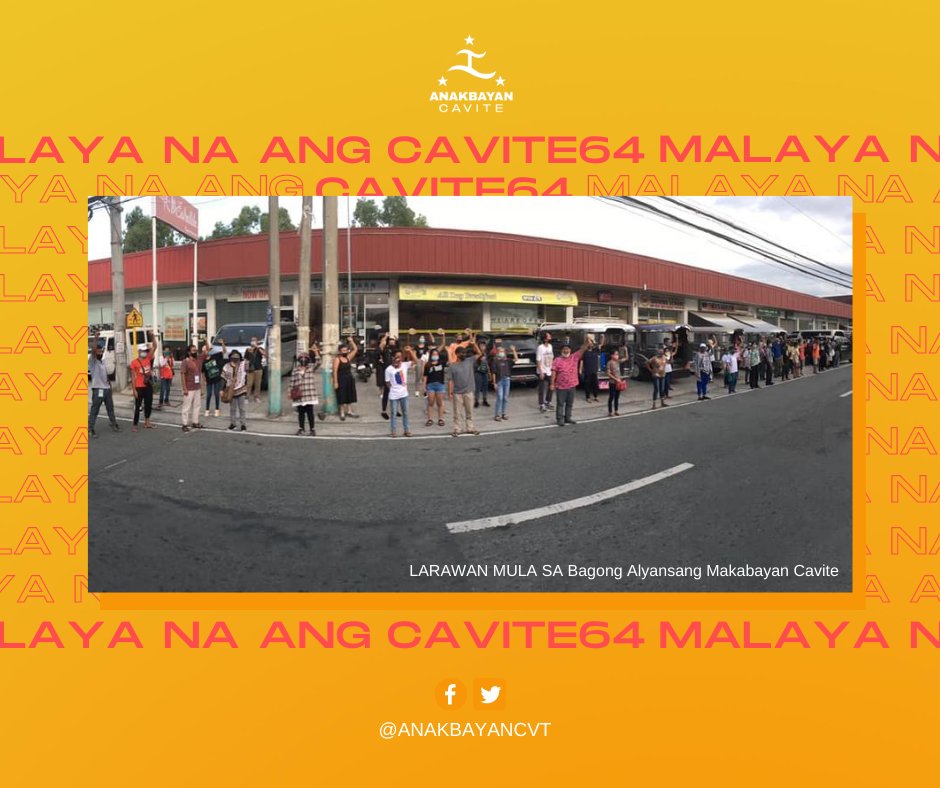 AnakbayanCVT's tweet photo. TIMOG KATAGALUGAN, TULOY-TULOY ANG LABAN!

Malaya at makauuwi na ang Cavite 64 matapos maghintay ng ilang oras sa covered court malapit sa Carmona Police Station. https://t.co/gIfT95Riza