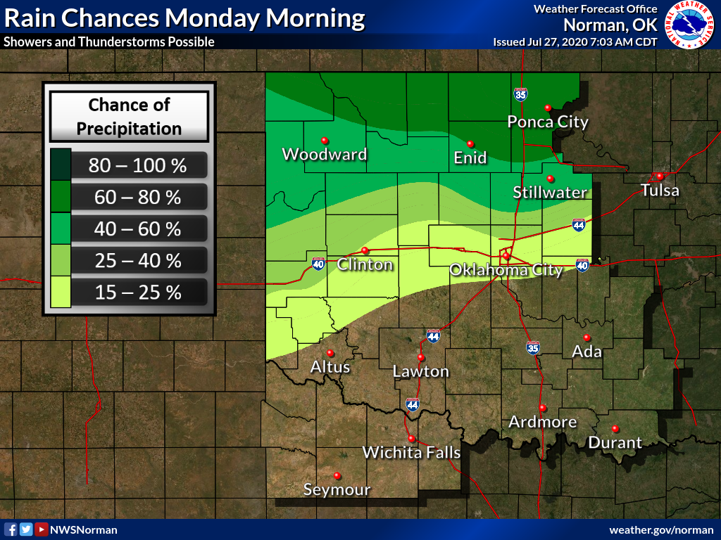 NWSNorman's tweet photo. Shower and thunderstorm chances will increase and spread south throughout the day today into tonight. Some of the stronger storms may produce gusty winds, but heavy rain that could lead to flooding in some areas is the main concern. https://t.co/QYgYSGWaIe