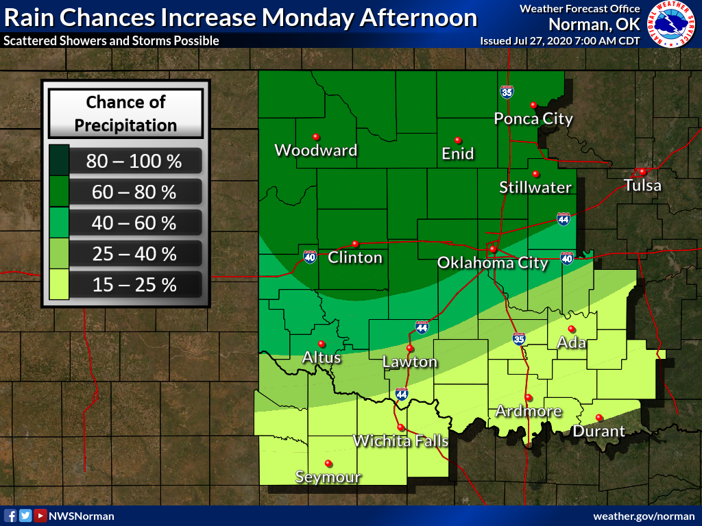 NWSNorman's tweet photo. Shower and thunderstorm chances will increase and spread south throughout the day today into tonight. Some of the stronger storms may produce gusty winds, but heavy rain that could lead to flooding in some areas is the main concern. https://t.co/QYgYSGWaIe
