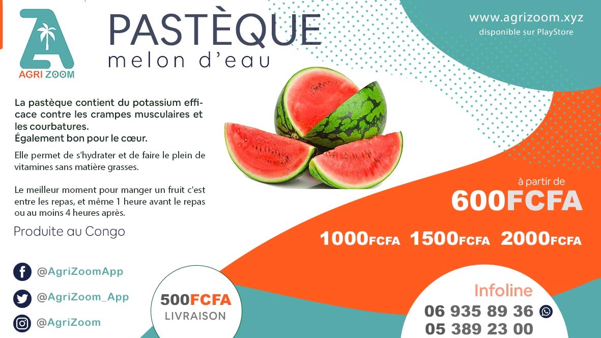 AgriZoom_App's tweet photo. Mangez bio avec #AgriZoom à partir de 600 FCFA
Commandez par message ou via whatsApp: 069358936
Disponible également sur l'App Android ( https://t.co/poOg8mjYAa )

N.B: Il s'agit d'une pastèque entière.
#Agriculture #Agribusiness #Congo #Team242 #Team243 #AgriTech #ChezMoiAuCongo https://t.co/Fi97SZsSs0
