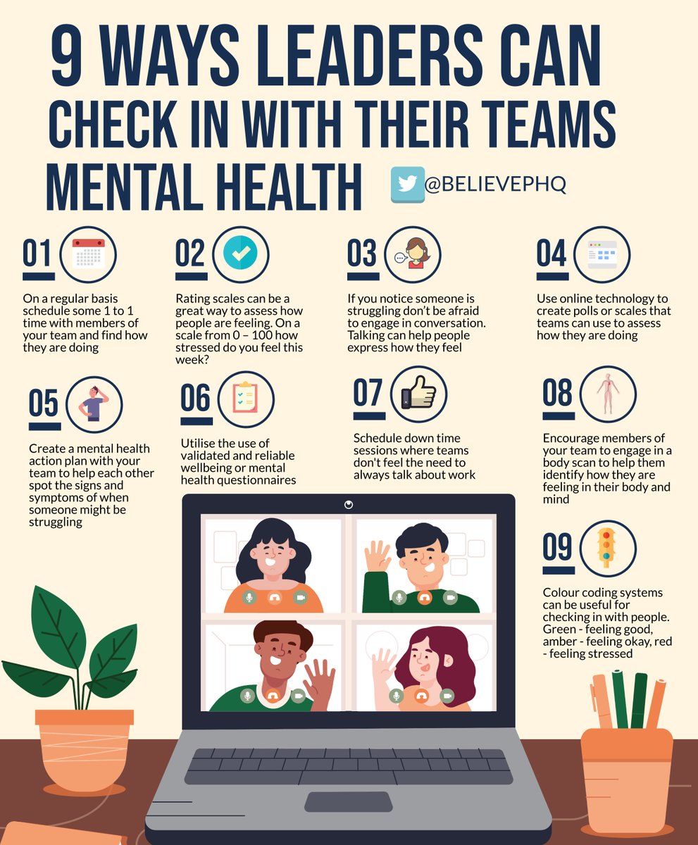 BelievePHQ's tweet photo. 9 ways leaders can check in with their teams mental health https://t.co/PzLgKjI37t