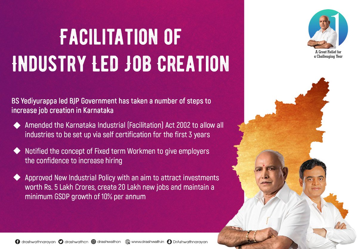 Since coming to power, the  @BJP4Karnataka government led by  @BSYBJP has attempted to rectify this situation and power a new wave of manufacturing growth in the state accompanied by high levels of job creation.6/n