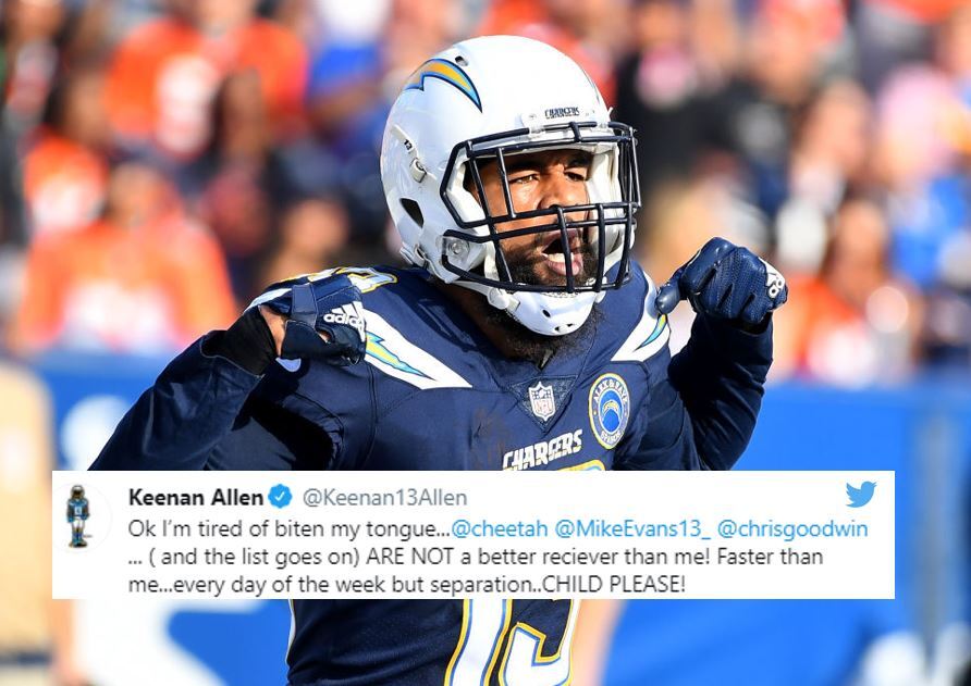 PFF's tweet photo. PFF Grades last 3 seasons: 

🔹 Keenan Allen: 91.0
🔹 Chris Godwin: 90.8
🔹 Tyreek Hill: 90.5
🔹 Mike Evans: 89.9 https://t.co/5RoQLfhg8T