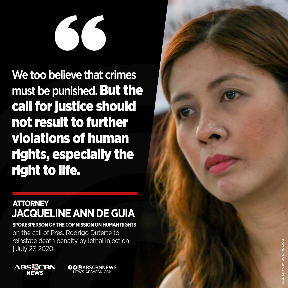 ABSCBNNews's tweet photo. Patuloy ang pagkontra ng Commission on Human Rights sa parusang bitay na hanggang ngayo'y isinusulong ni Pangulong Duterte.

Hindi kinakagat ng komisyon ang paniwala ni Duterte na parusang kamatayan ang daan para mabawasan ang kriminalidad. #SONA2020 https://t.co/W14iGgsdki https://t.co/EnAWHM6xpf
