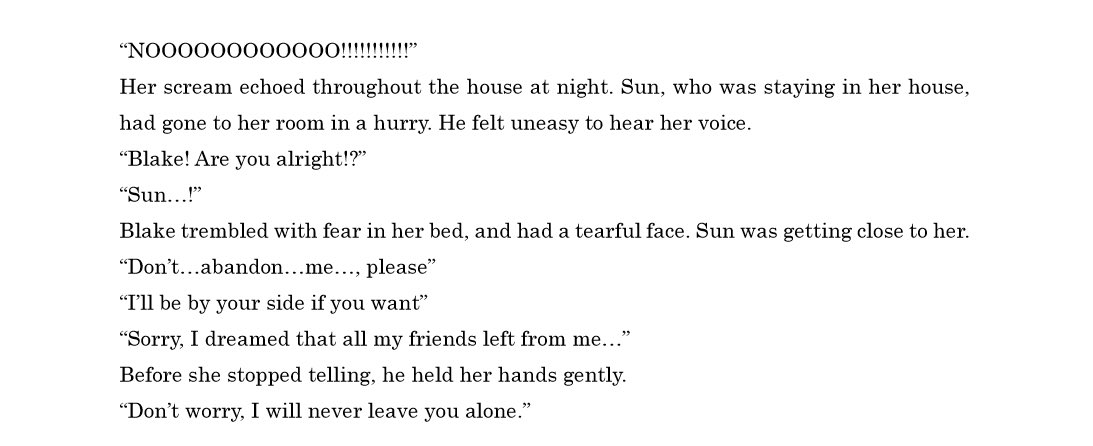 wrlighter_Eng's tweet photo. Day 3: Comfort

I just noticed I wrote fanfics one day late
Sorry!😫
#blacksun #BlacksunWeek2020 #BlacksunWeek https://t.co/FVRa2sKrSe