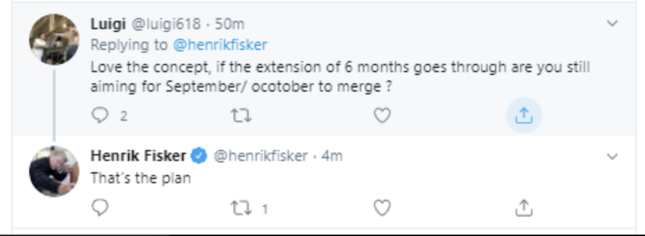 We are also waiting on merger news for  $SPAQ . -  @henrikfisker tweeted this out about the merger but it was then deleted and he replaced it with an emoji.