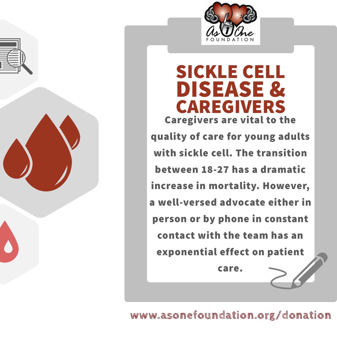 AsOneFoundation's tweet photo. In honor of Miss Wendy and all the #sicklecell and #sickletrait caregivers out there, this week we focus on how VITAL they are! The transition ages of 18-27 are extremely dangerous for a #sicklecellwarrior However, an attentive, advocating caregiver can help to change that! https://t.co/X3Kkp5f5XL