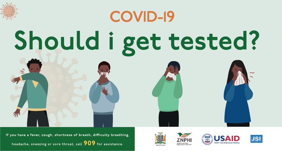 ZMPublicHealth's tweet photo. #ShouldIGetTested?
Experiencing symptoms consistent with COVID-19? Like fever, shortness of breath, difficulty breathing, sneezing or sore throat? Self-quarantine at home immediately & call 909. You'll be asked questions to screen you and advised on next steps. #COVID19ZambiaTest https://t.co/NuAPgiKDOD