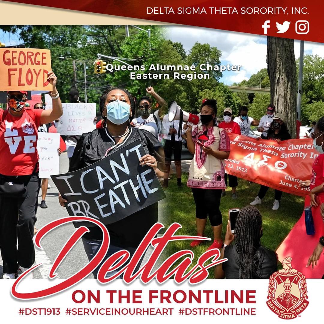 dstinc1913's tweet photo. Deltas on the Frontline has evolved into those showing the power in their voice at peaceful protests. Members of Queens Alumnae in New York join a protest seeking justice for victims of police brutality.
Thank you for your commitment. #DST1913 #ServiceInOurHeart #DSTFrontline https://t.co/OTcHlXLEkK