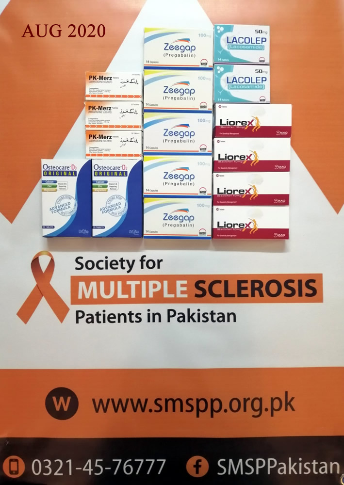 SMSPPakistan's tweet photo. This supply of medicines was dispatched to Aqeel for August 2020. They have cost Rs. 4,937 and have been arranged with the help of your #donations. We are also arranging #Fampyra for him.
#SMSPP #SMSPPakistan #MS #MultipleSclerosis #MSwarrior #MSpatient #monthlymedicines #donate https://t.co/M5vGwUvNFU