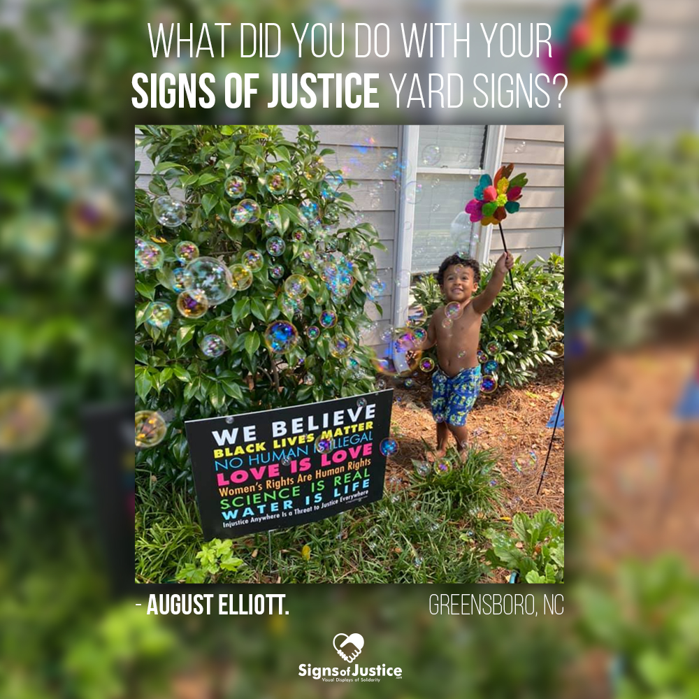 signsofjustice's tweet photo. What did you do with your signs? Where did you display them? Who did you share them with? Tell us about it or share a picture! #Gratitude #SignsOfJustice https://t.co/rZDgsRk1Ws