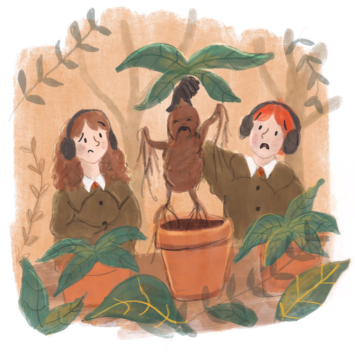 lucydillamore's tweet photo. Day 2 of #potterweekprompts ‘In the Garden’ 🌿 #kidlitart #harrypotter #childrensillustration #kidsillustration https://t.co/UpMYtRQECm