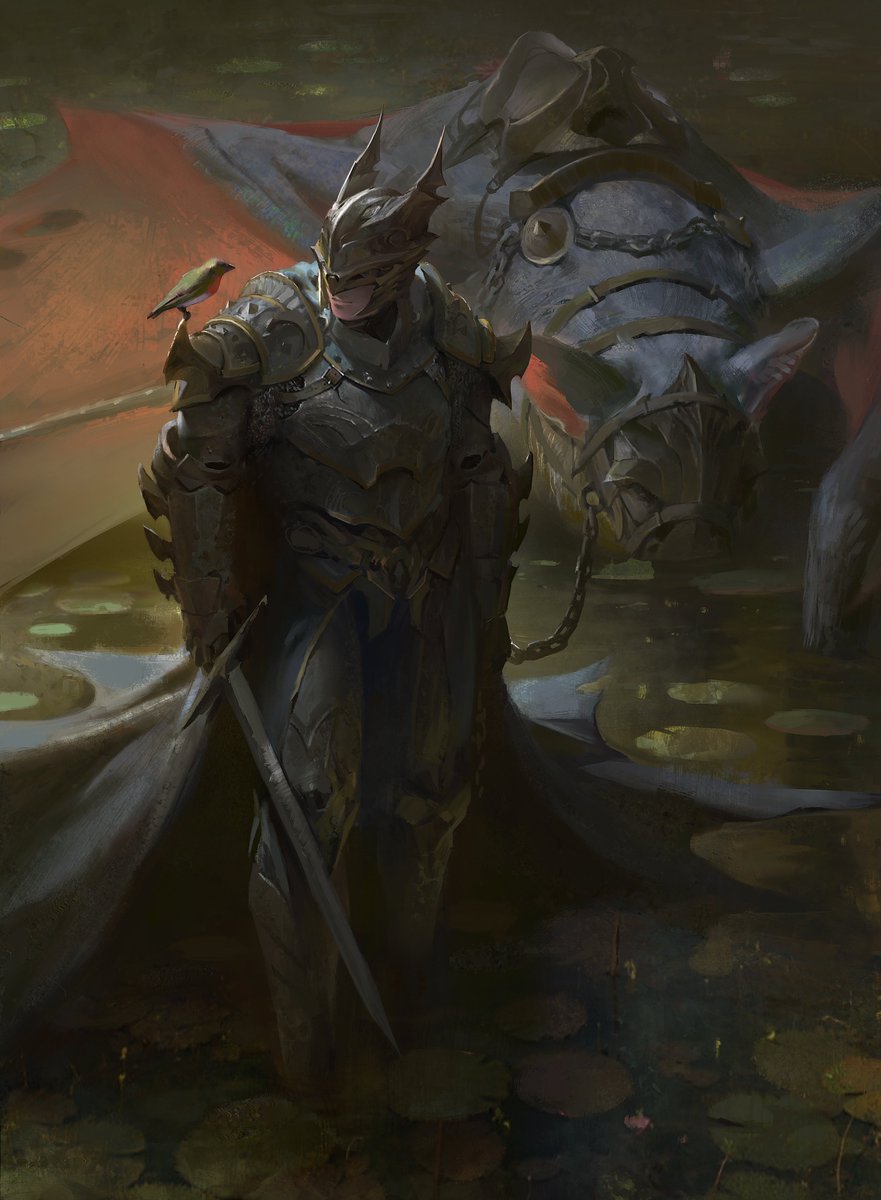 ArtofJasonKang's tweet photo. A fantasy take on Batman I painted many years ago, along with Robin and his Bat mount!
#batman #illustration #digitalart https://t.co/qVmwSRaLdB