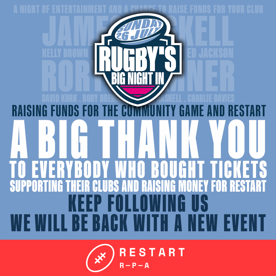 rugbys_bignight's tweet photo. It’s been awesome!! Thank you all for supporting your Community Rugby Clubs and @restartrugby. We will be back... BIGGER and BETTER!! #amateurrugby #rugbycommunity  @jameshaskell @charliedavies_9 @kellydrbrown @davidjkurk @rorybremner1 @edjackson8 https://t.co/HURxV4hQ95