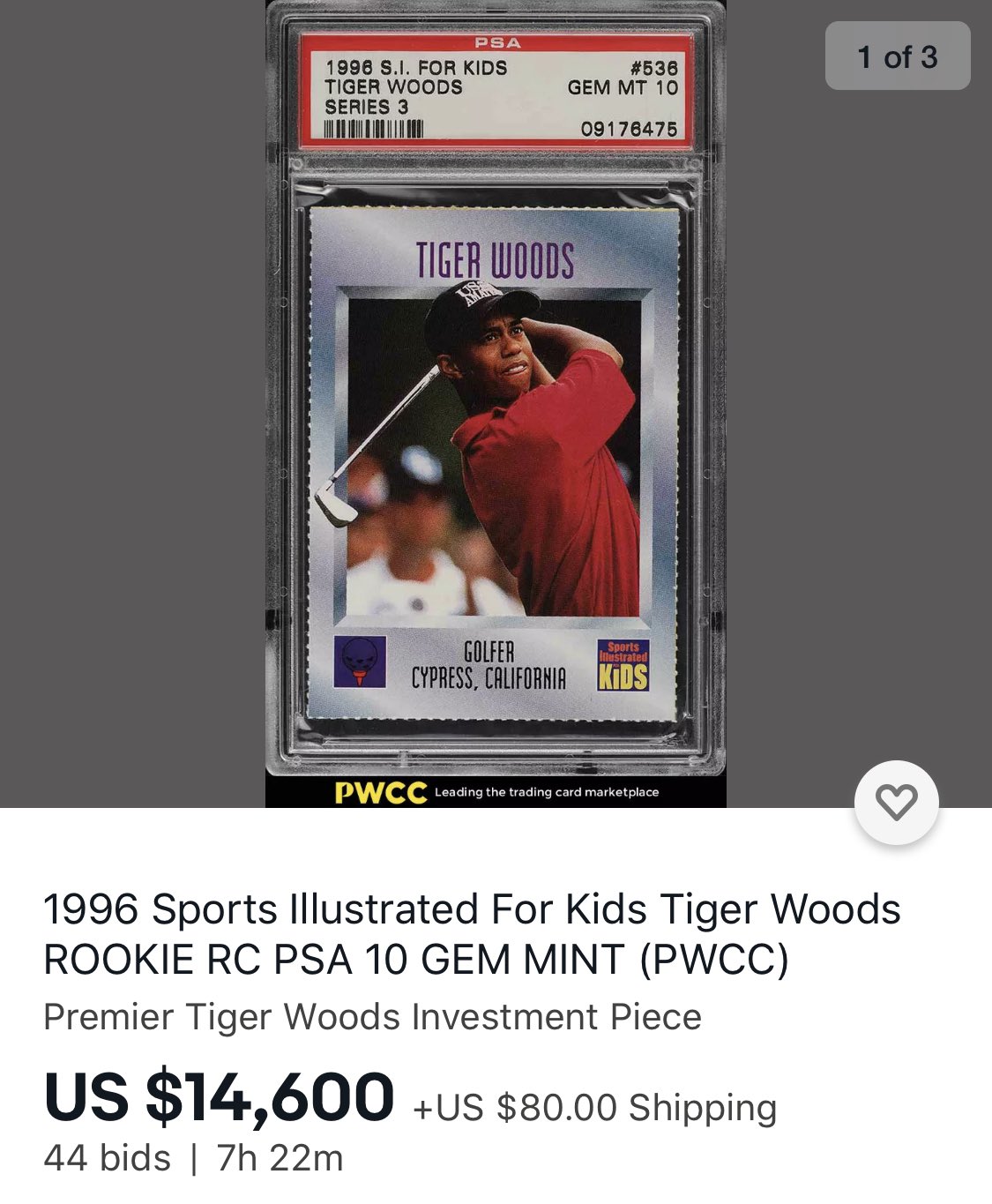 Patrick Ryan Twitter: "Another crazy sports card auction ending tonight ... rare PSA 10 of the 1996 @TigerWoods card from Sports Illustrated for kids A sheet of 9