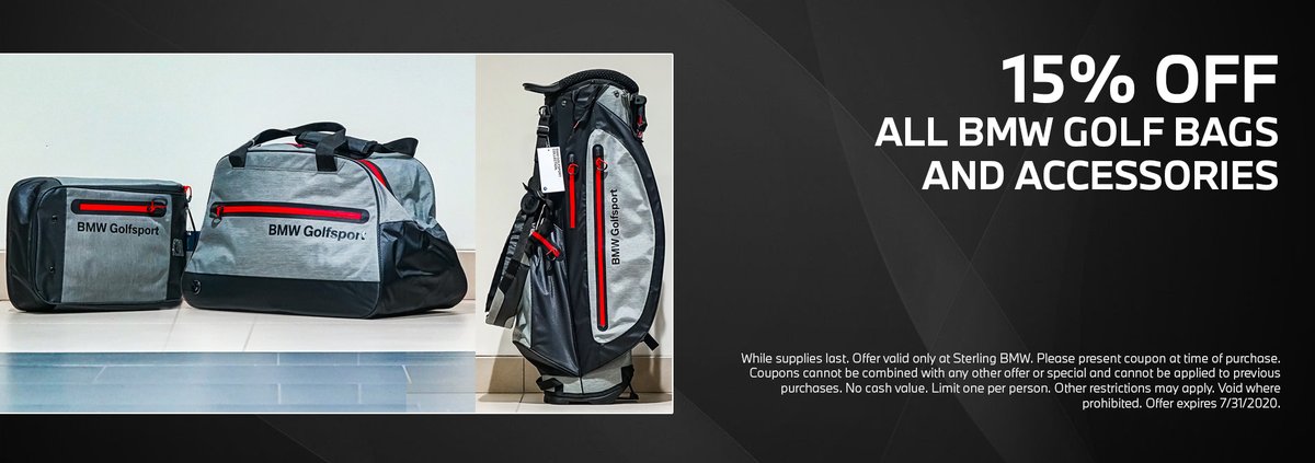 SterlingBMW's tweet photo. Still need a new golf bag? You can get 15% off all BMW golf bags and accessories! Just bring in this coupon to Sterling by the 31st!
https://t.co/j0uMGSVr7t https://t.co/4l3U4QFBfl