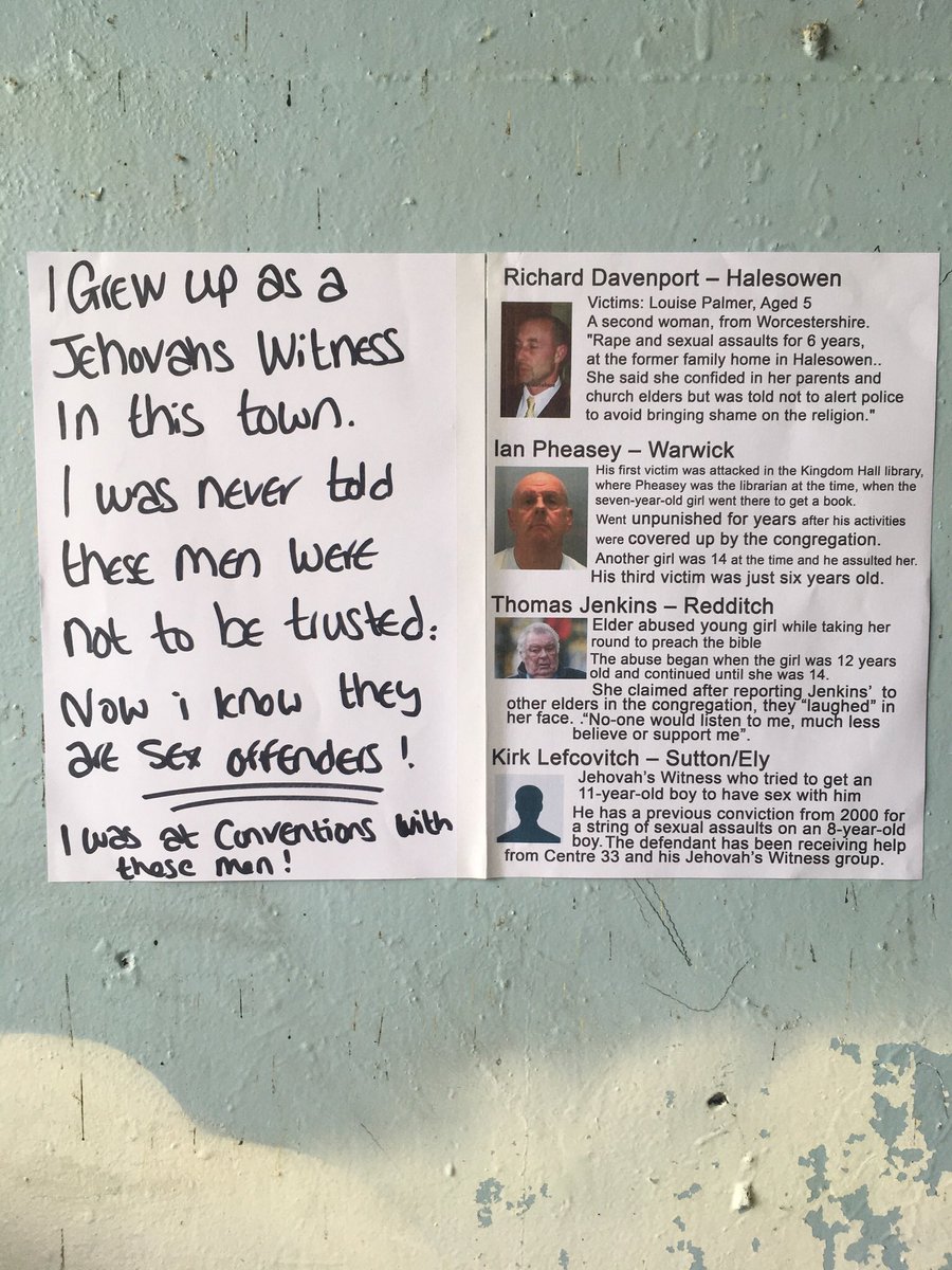 ShaltNotRepent's tweet photo. #WatchtowerVictimsMemorialDay
Local public areas, we got mentioned in a group, a good discussion has come from it
#TwoWitmessRule #jehovahswitness #WatchtowerVictims #ChildSexAbuse #ChildAbuse #suicide #raped #ChildRape #TwoWitnessRule #jehovahswitness #shunned #shunning https://t.co/6voTo2qmUh