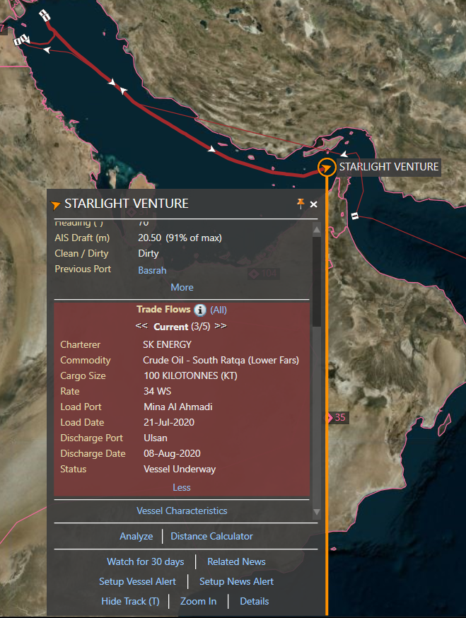 Oil's tweet photo. 3rd Shipment of new South Ratqa grade from #kuwait was loaded onboard the VLCC 'STARLIGHT VENTURE' along with part loads of Kuwait Blend and Basrah Light. Chartered by SK Energy and now enroute to Ulsan, S.Korea. #Refinitiv #Refinitivoilresearch #OOTT https://t.co/Y2RbG9JyBH