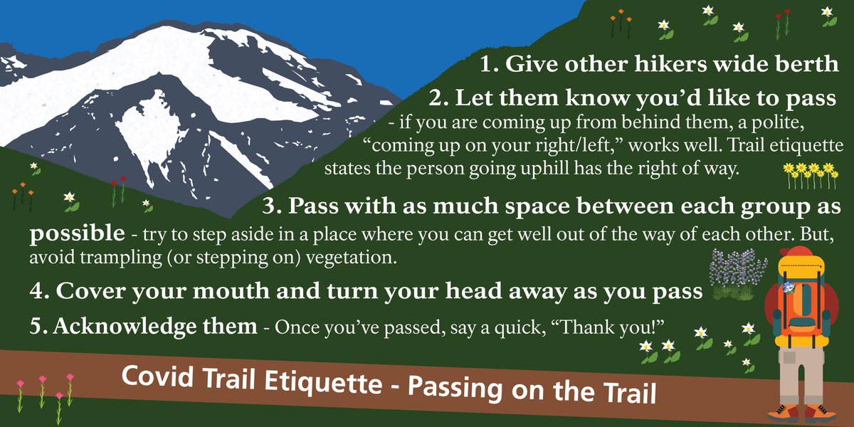 visitmtrainier's tweet image. Many people new to hiking are hitting the trails. This is great, public lands belong to everyone but it also means we have a lot of folks who aren't familiar with trail etiquette. Please RT to spread awareness of these helpful tips recreateresponsibly.org
#RecreateResponsibly