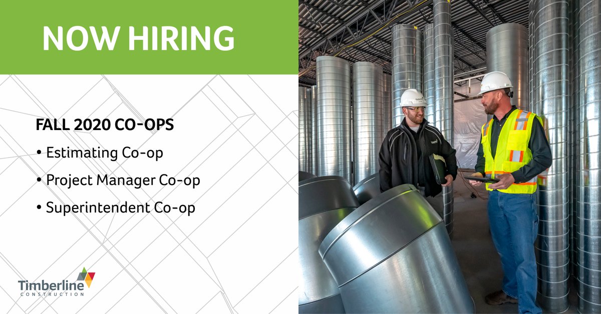 TimberlineConst's tweet photo. Join the #Team: We’re looking for #Fall 2020 Co-ops! Click here to apply: https://t.co/BMlqRJp8yW #internship #constructionmanagement #timberlineconstruction https://t.co/rP9Nicr1Pp