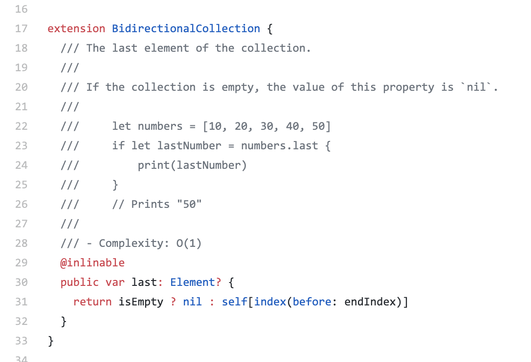 But why accessing the last element in Repeated using the subscript is faster? It's because the subscript function is optimized to simply return the repeated value. Whereas 'last' property is implemented in a generic way in BidirectionalCollection, and it's slower for some reason.