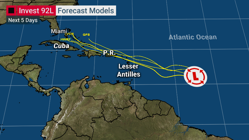 weatherchannel's tweet photo. We're LIVE with the latest on where Invest 92L, which could become #Isaias, might be heading. https://t.co/tjq6SbDyV1