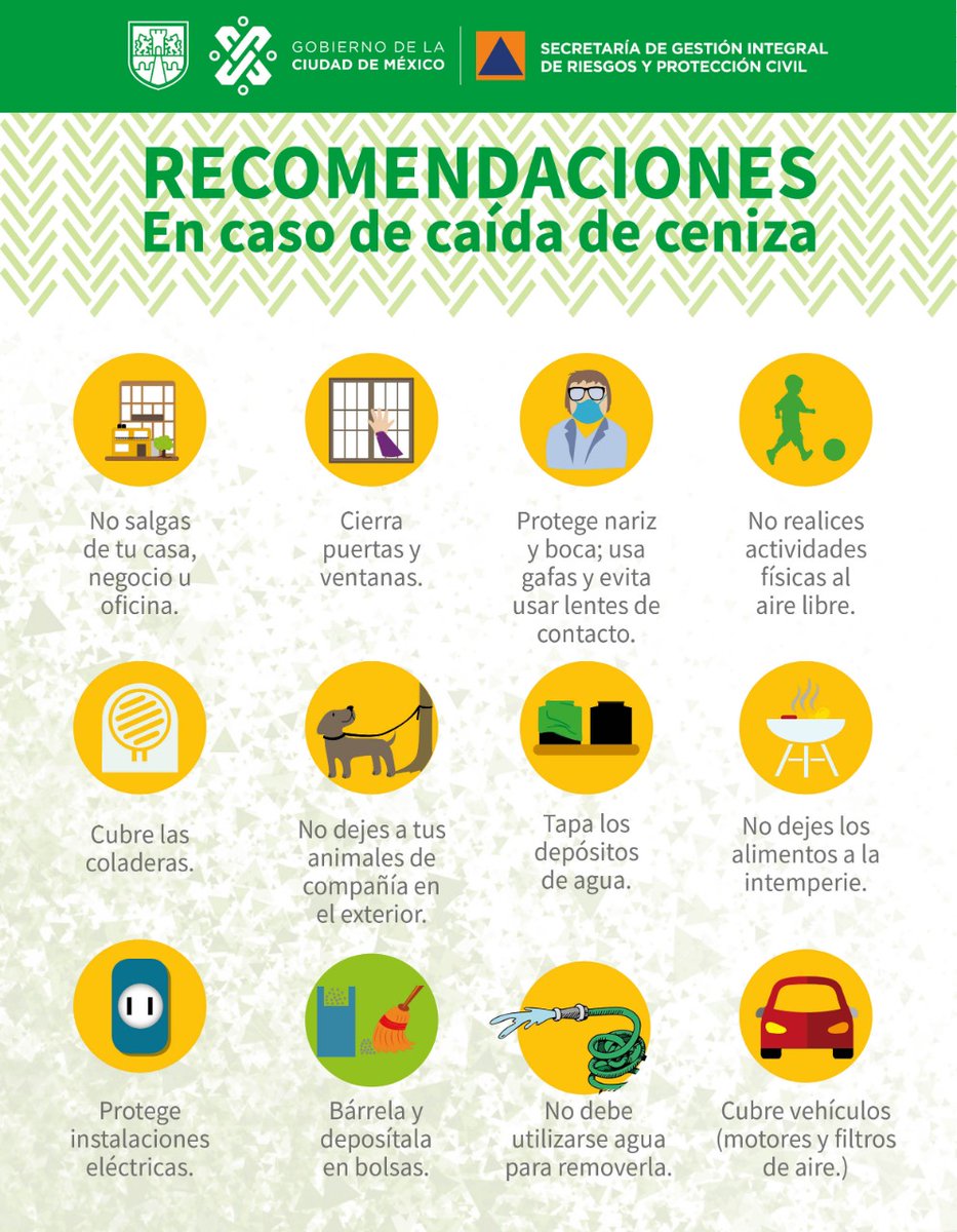 ⚠ Ante la posible caída de ceniza del 🌋 volcán Popocatépetl, sigue las recomendaciones de <a href="/SGIRPC_CDMX/">Secretaría de Gestión Integral de Riesgos y PC</a> 👇

#LaPrevenciónEsNuestraFuerza
