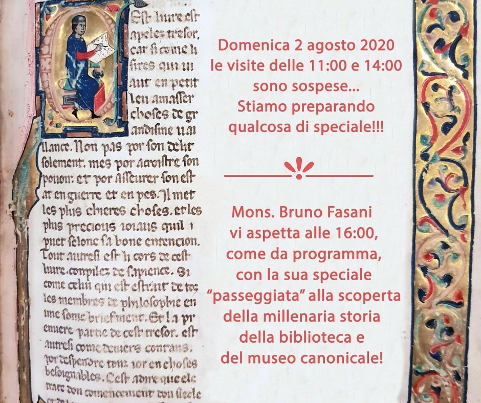 CapitolareVr's tweet photo. Avvisiamo i gentili visitatori che domenica 2 agosto si svolgerà soltanto la Passeggiata con il Prefetto alle ore 16, mentre le visite guidate delle 11 e 14 sono sospese in quanto la Biblioteca sarà impegnata in un progetto speciale... per saperne di più, continuate a seguirci! https://t.co/aC25Wk7VX3